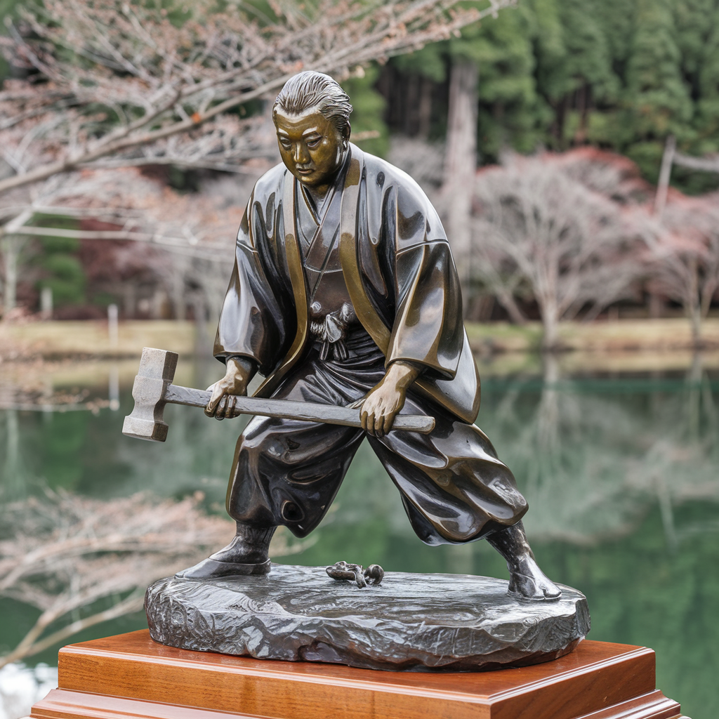 Ikoku with Hammer Japanese Bronze Sculpture